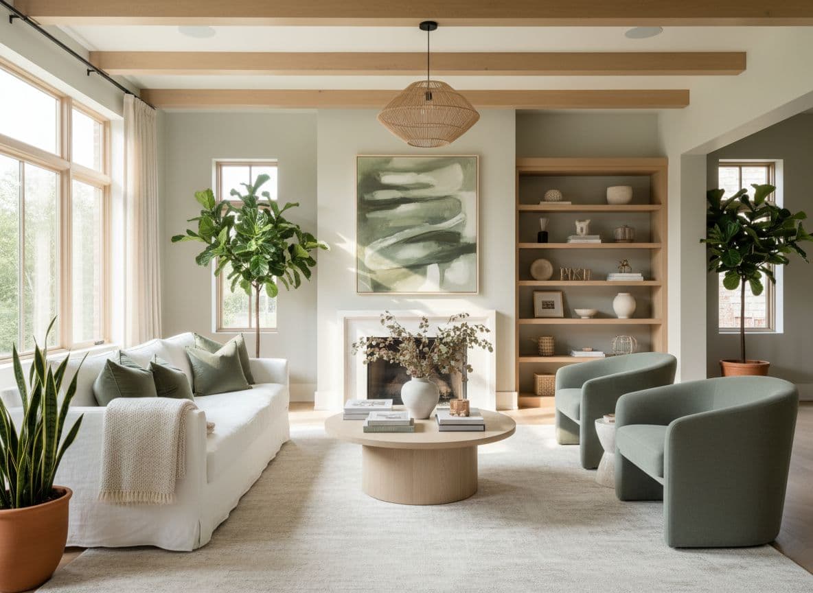 Fresh living room makeover idea created for DecorAI